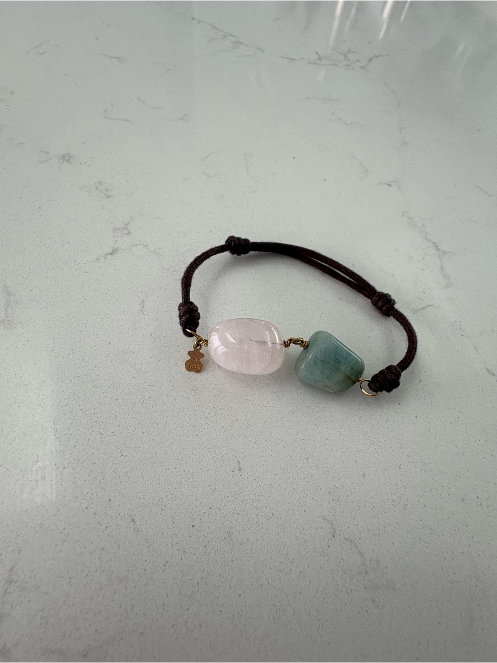 TOUS Cord Bracelet Natural Stones Green Aventurine & Rose Quartz Bear Charm - Picture 7 of 9